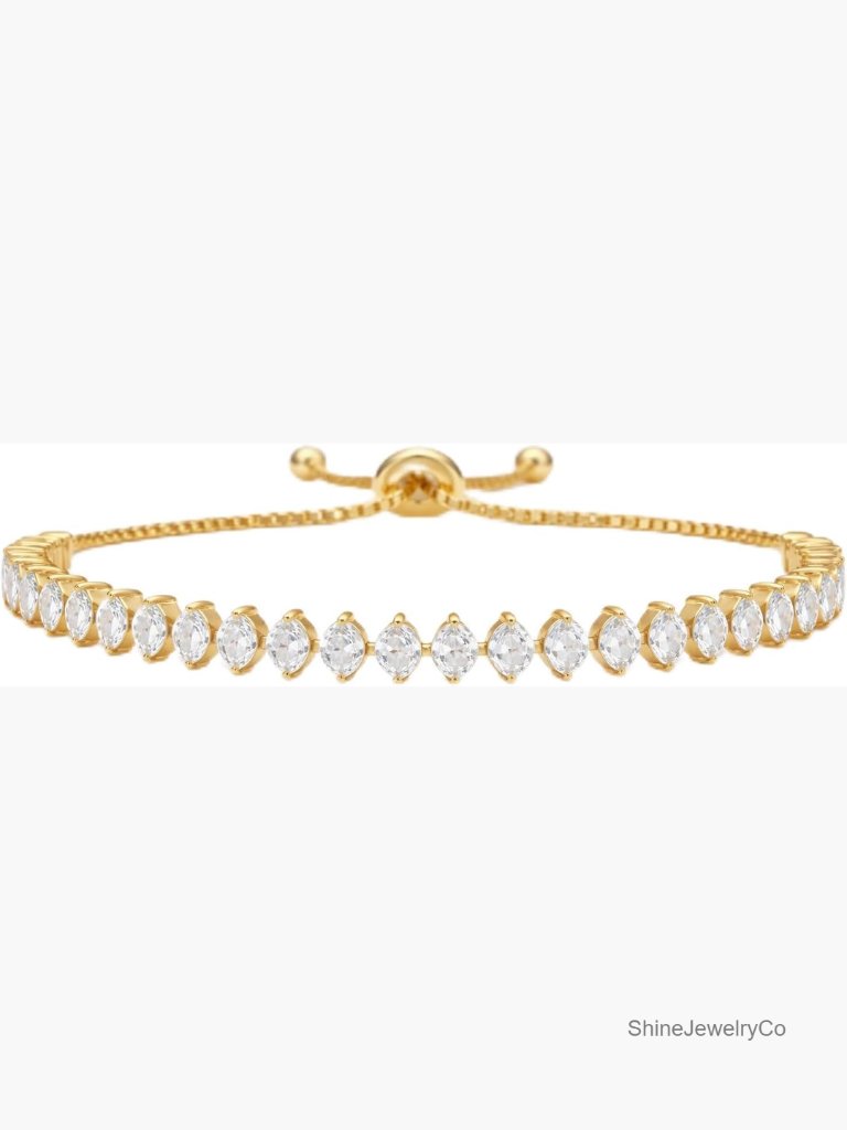 18k Gold Dipped Cz Tennis Bracelet With Marquise Stones Adjustable